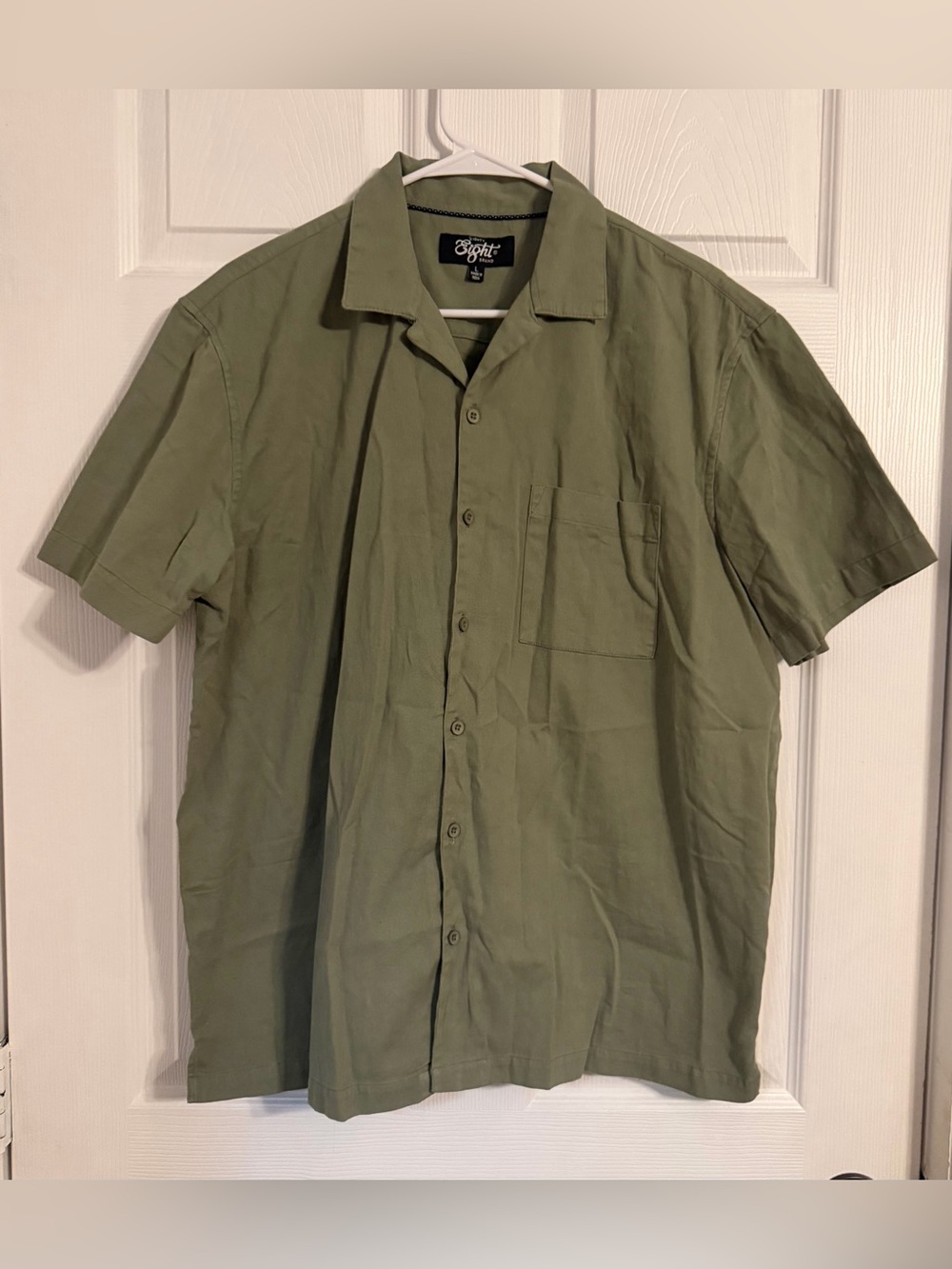 Eighty Eight Mens Collared Button Down Solid Green Short Sleeve Shirt Large